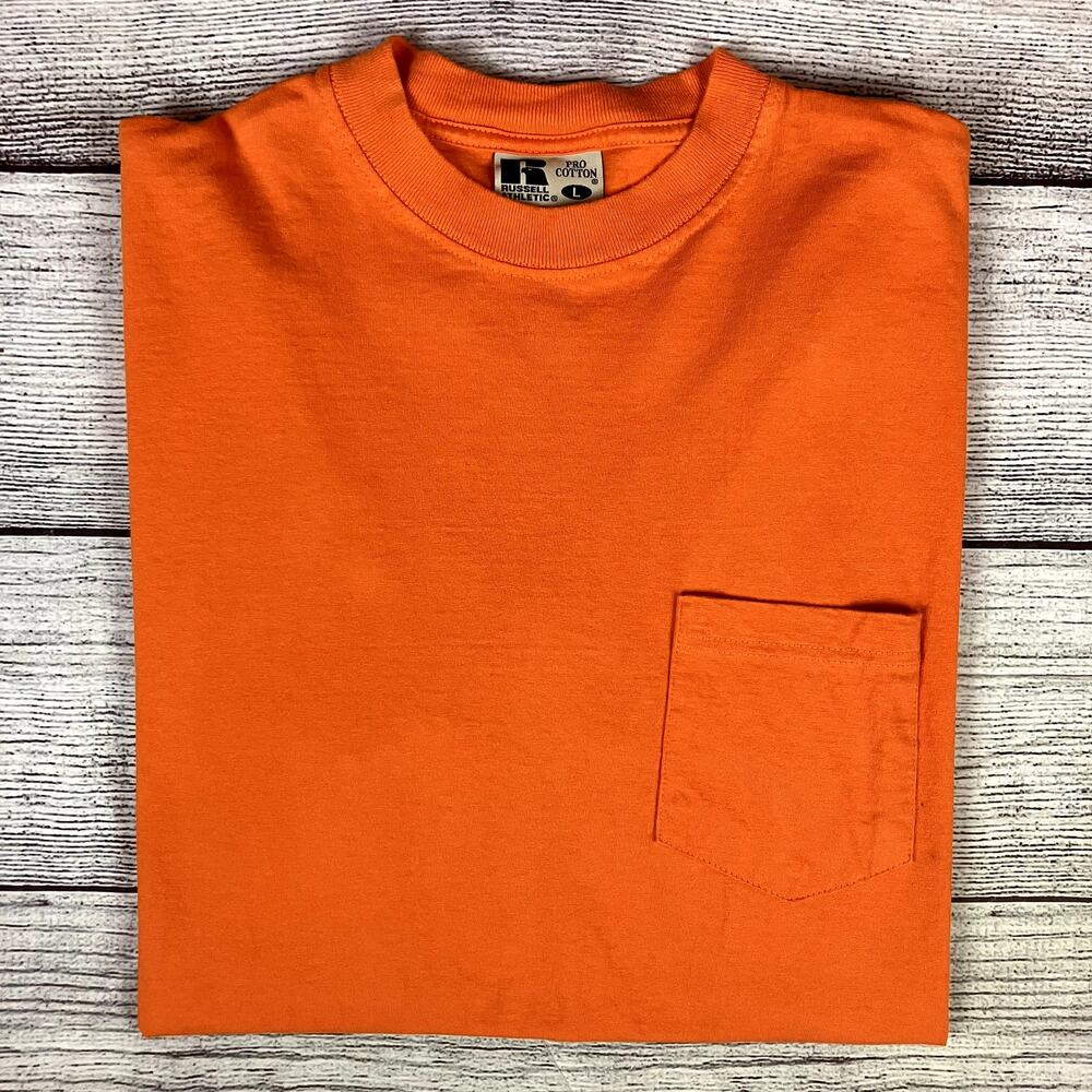 Vintage 1990s Russell Athletic Orange Pocket T-shirt